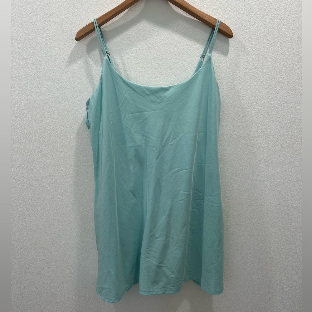 Abercrombie & Fitch Light Aqua Teal Athletic Slip dress travel built-in shorts L